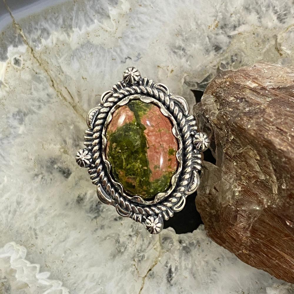 Carolyn Pollack Sterling Silver Oval Unakite Decorated Ring Size 8.5 For Women - Picture 4 of 10